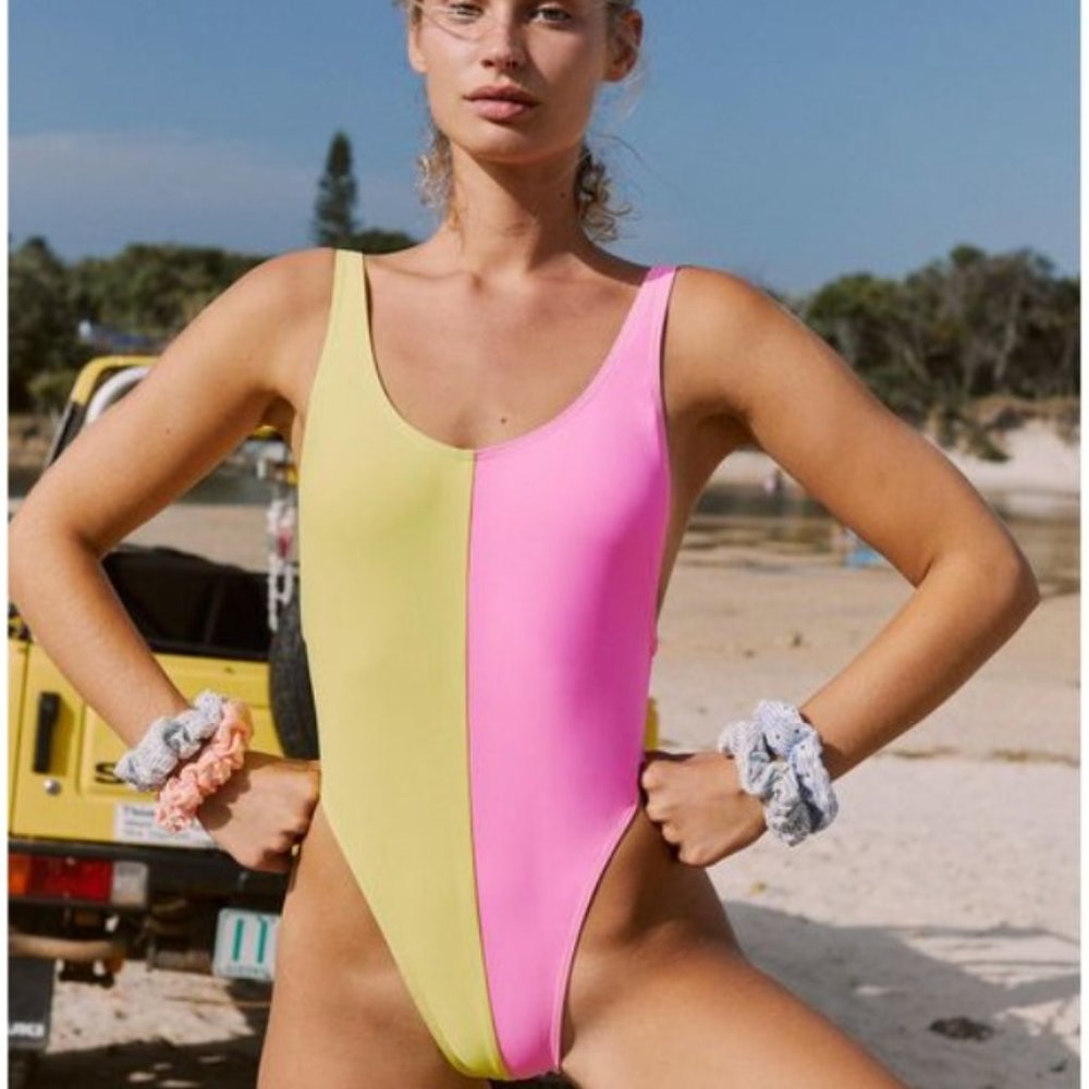 Gnash Swim Free People Yellow & Pink One piece swimsuit Size 8 Medium